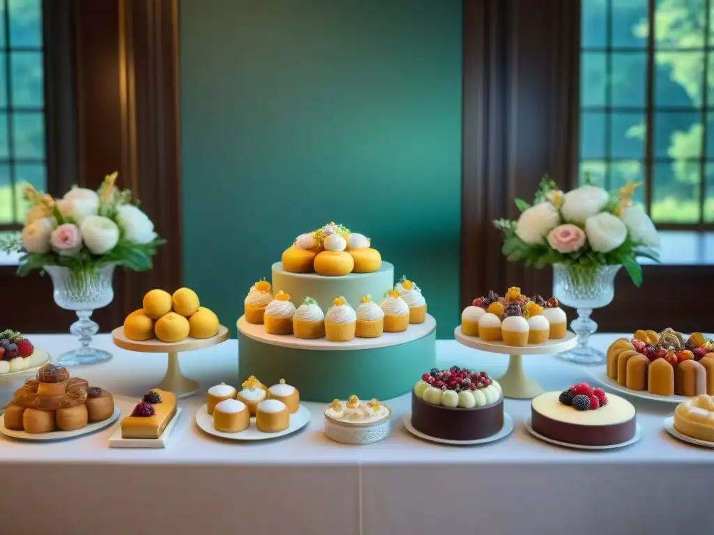 Un exquisito banquete de postres franceses para eventos, con elegancia y sofisticación