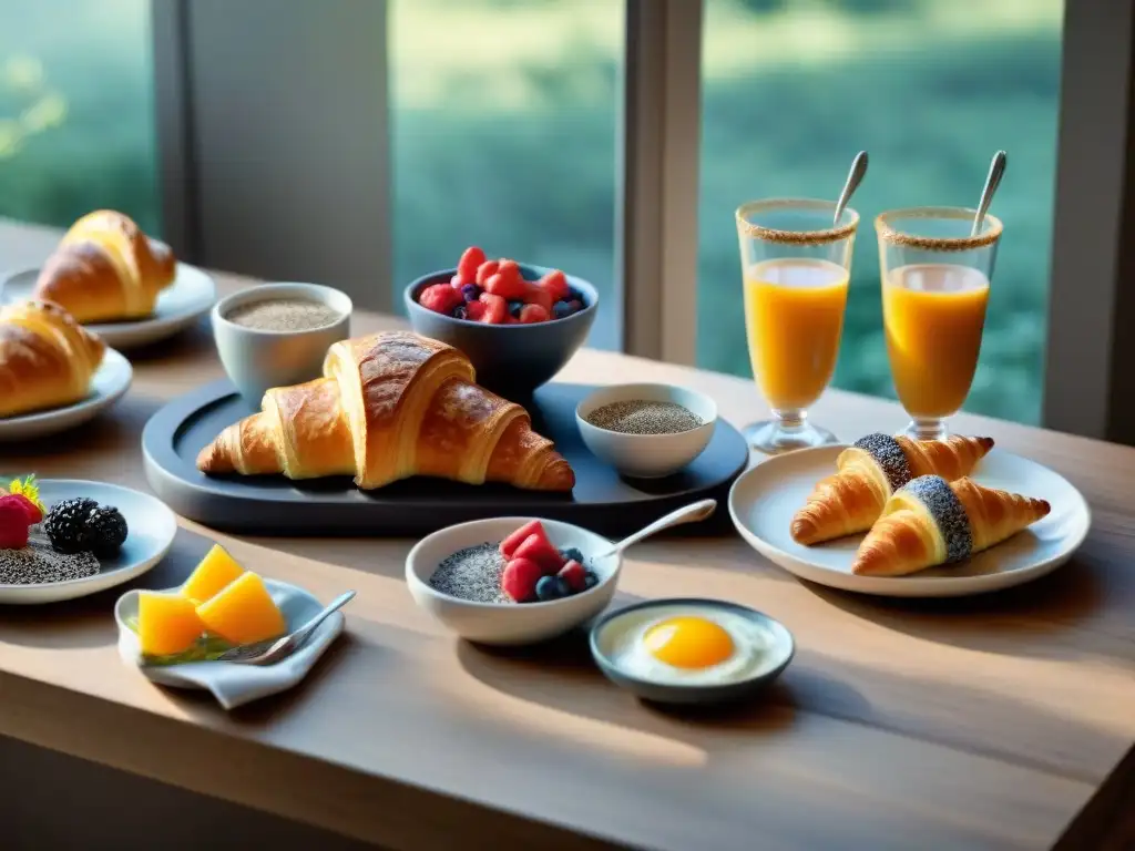 Un exquisito desayuno francés con chía lleno de elegancia y saludable indulgencia