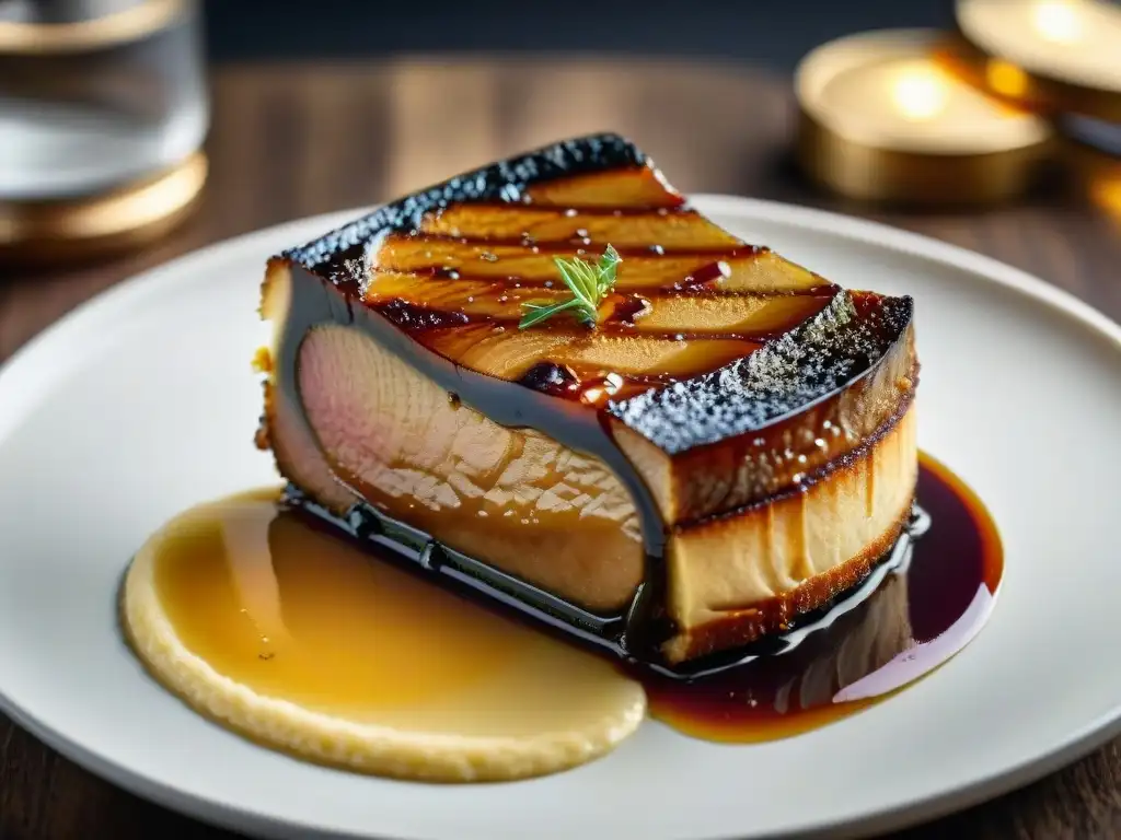 Un exquisito foie gras dorado y sellado en una sartén, resaltando su textura y controversia en su origen