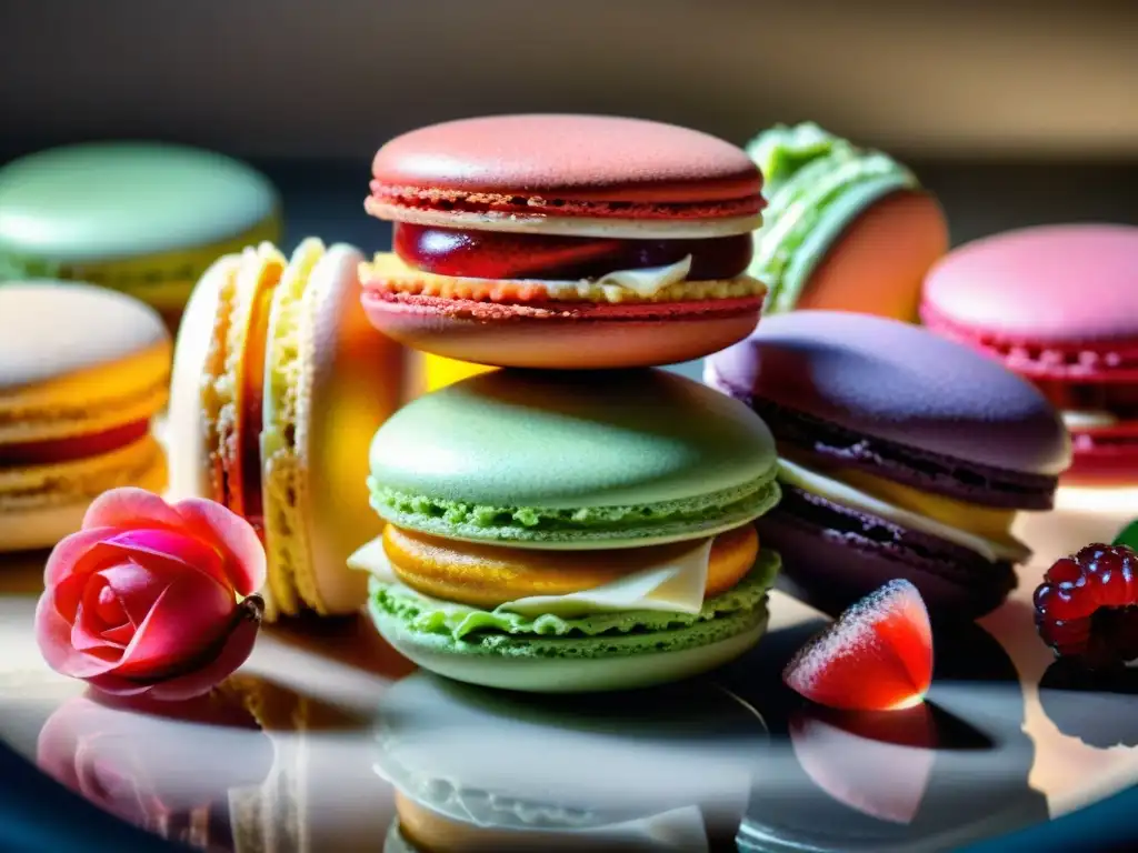 Un exquisito macaron 'Ispahan' de Pierre Hermé: capas vibrantes y detalladas en una pastelería francesa innovadora