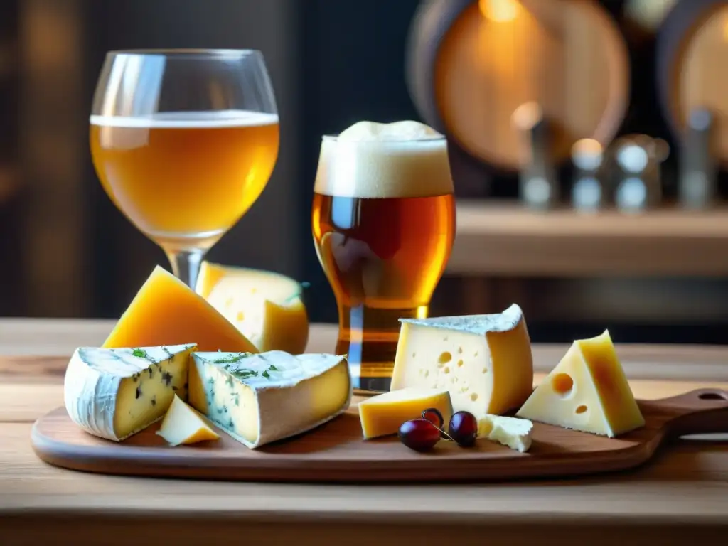 Un exquisito maridaje de cervezas artesanales y quesos franceses en tabla rústica