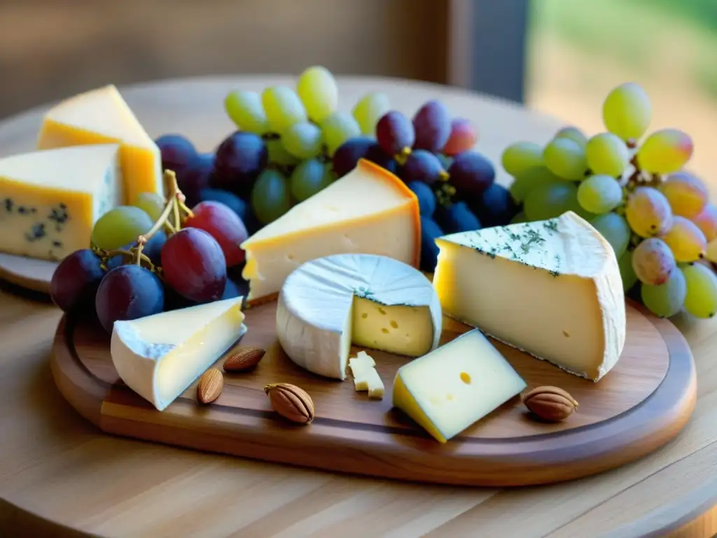 Un exquisito maridaje de quesos y vinos franceses en una tabla rústica