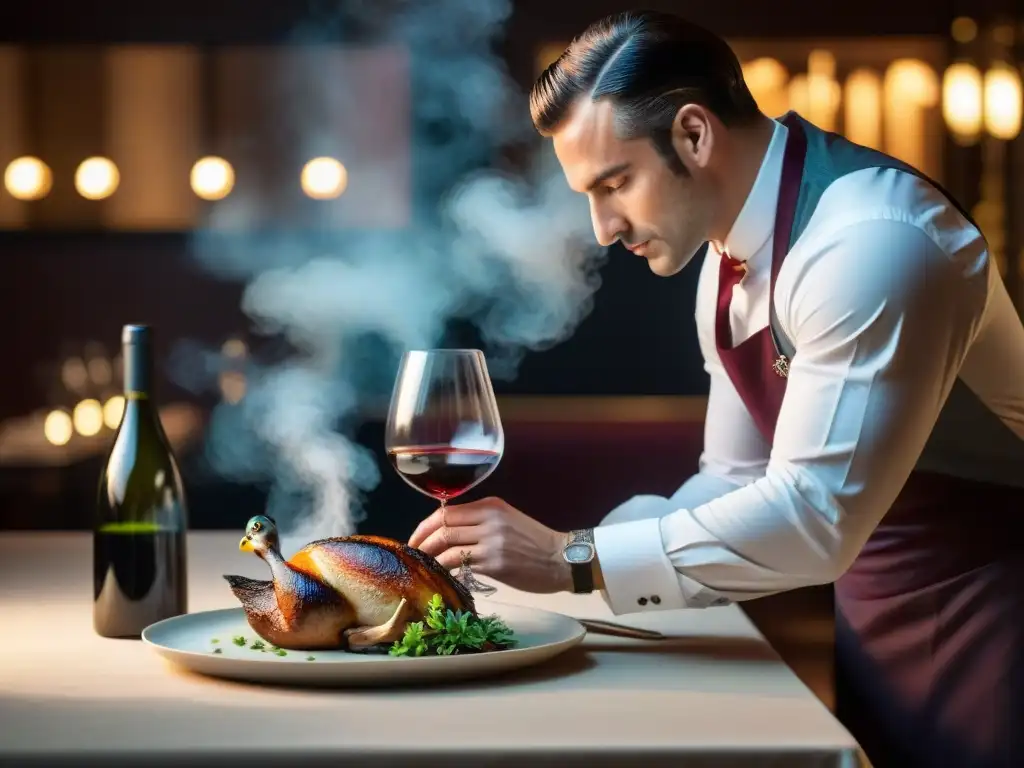 Exquisito maridaje vinos y aves Francia en elegante restaurante francés