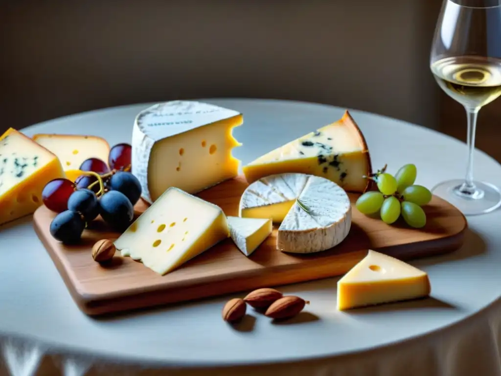 Exquisito maridaje de vinos franceses y quesos en mesa rústica con elegancia y sofisticación