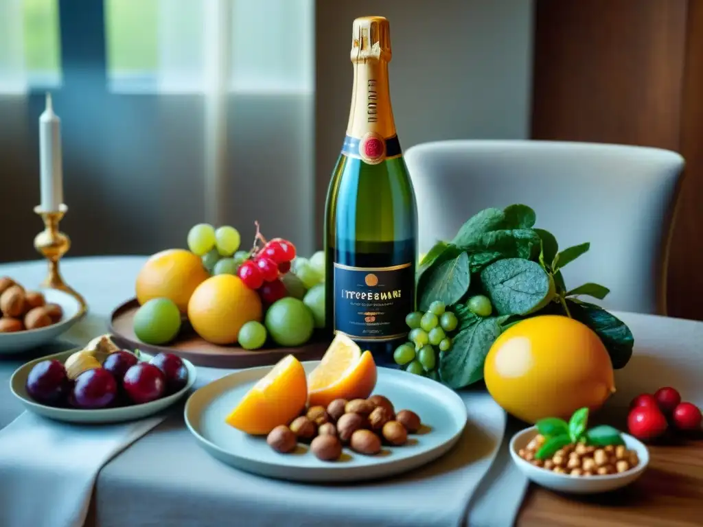 Un exquisito maridaje de vinos franceses y alimentos nutritivos en una mesa elegante y sofisticada