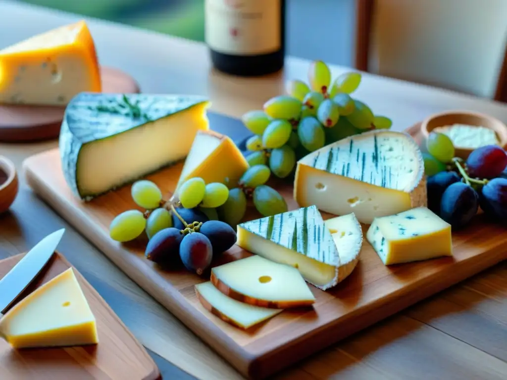 Un exquisito maridaje de vinos y quesos franceses experto en una tabla rústica