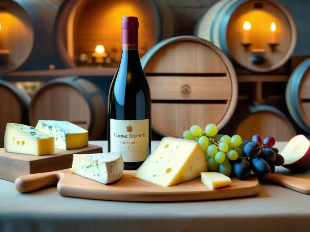 Exquisito maridaje de vinos y quesos franceses en bodega