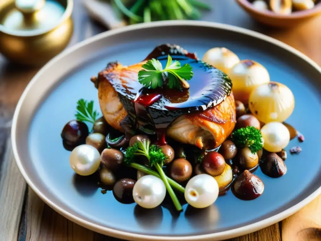 Un exquisito plato de Coq au Vin con presentaciones audaces platos clásicos franceses