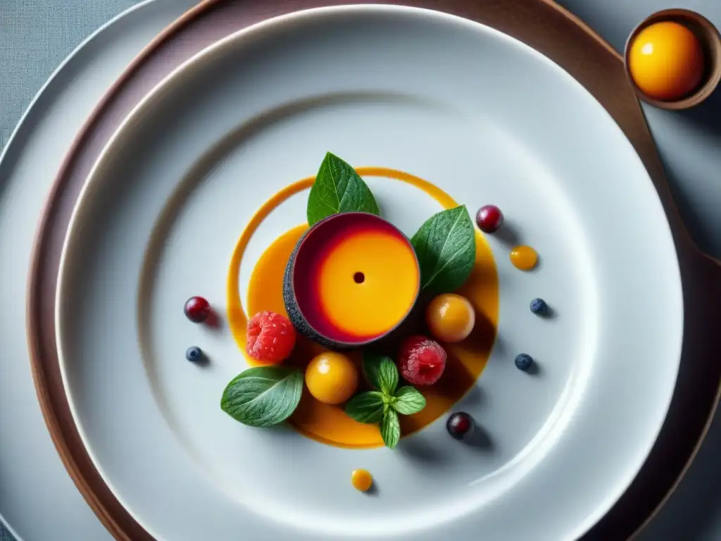 Un exquisito plato de fusión culinaria francesa con sabores locales, una obra de arte gastronómica