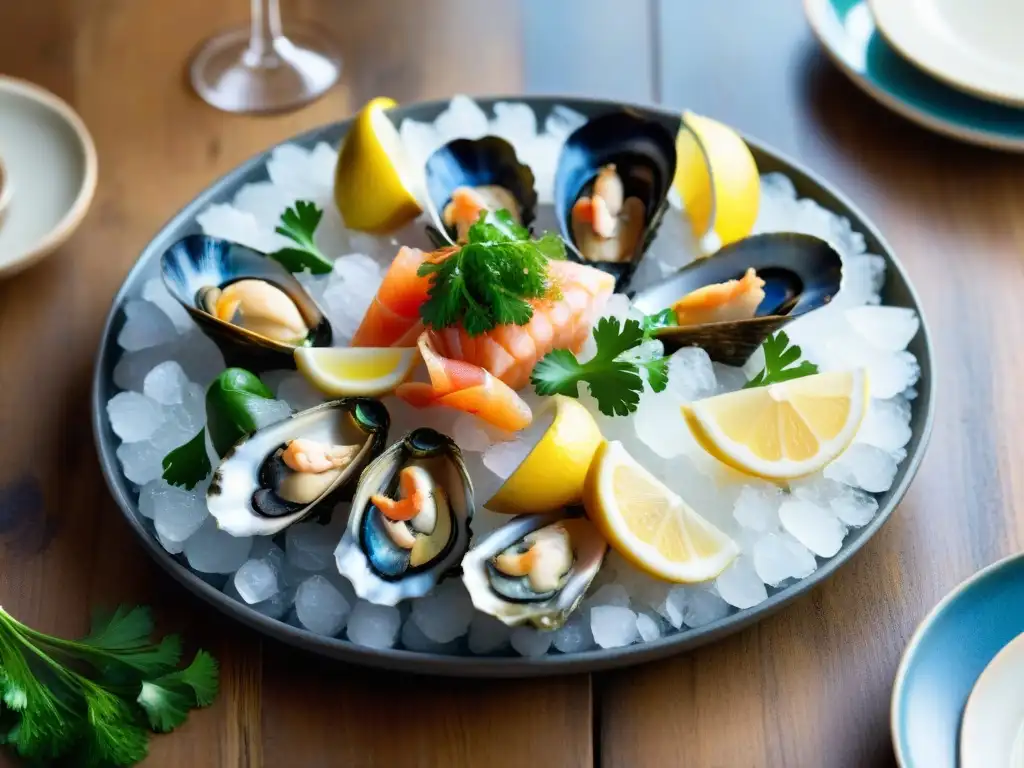 Exquisito plato de mariscos de Normandía en alta resolución, listo para deleitar los sentidos