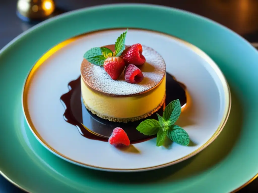 Un exquisito plato de postres franceses: soufflé de frambuesa, tarta de fresa y pastel de mousse de chocolate, presentados con elegancia