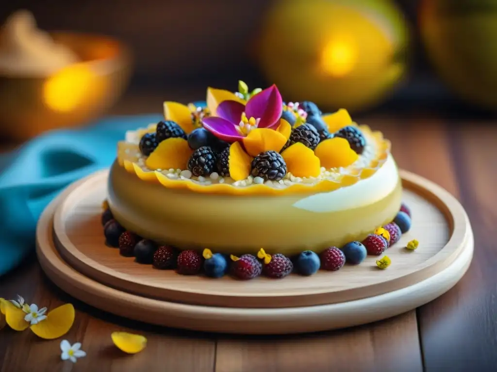 Un exquisito postre tropical inspirado en Guadalupe, con frutas exóticas y decoración artística