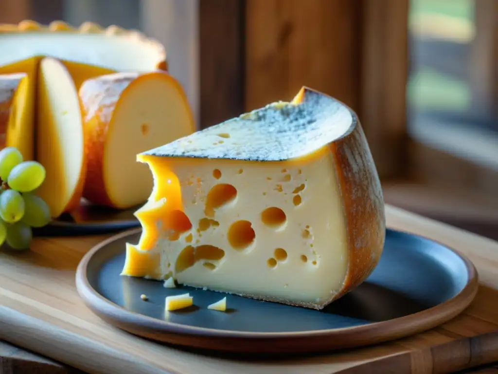 Un exquisito queso Maroilles: tradición culinaria francesa capturada en una imagen detallada con luz cálida y texturas tentadoras