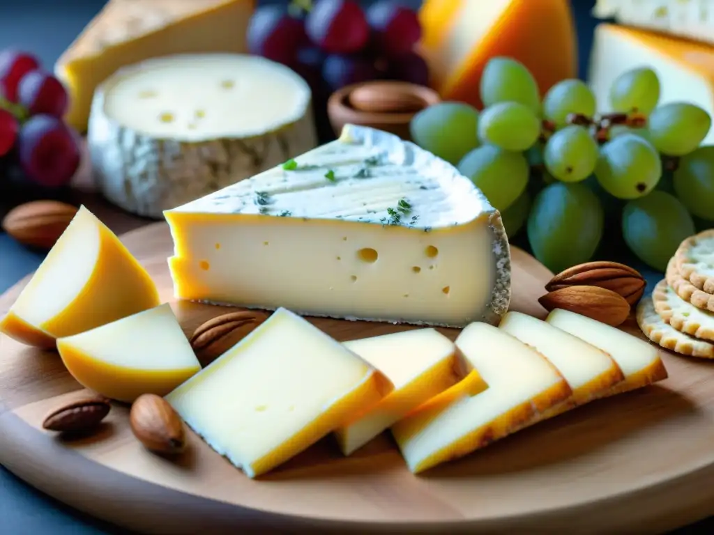 Delicias francesas: tabla de quesos premium con Brie, Roquefort y más Un exquisito tablero de quesos franceses para impresionar invitados con Brie, Camembert, Roquefort y Comté, presentados con elegancia y detalle