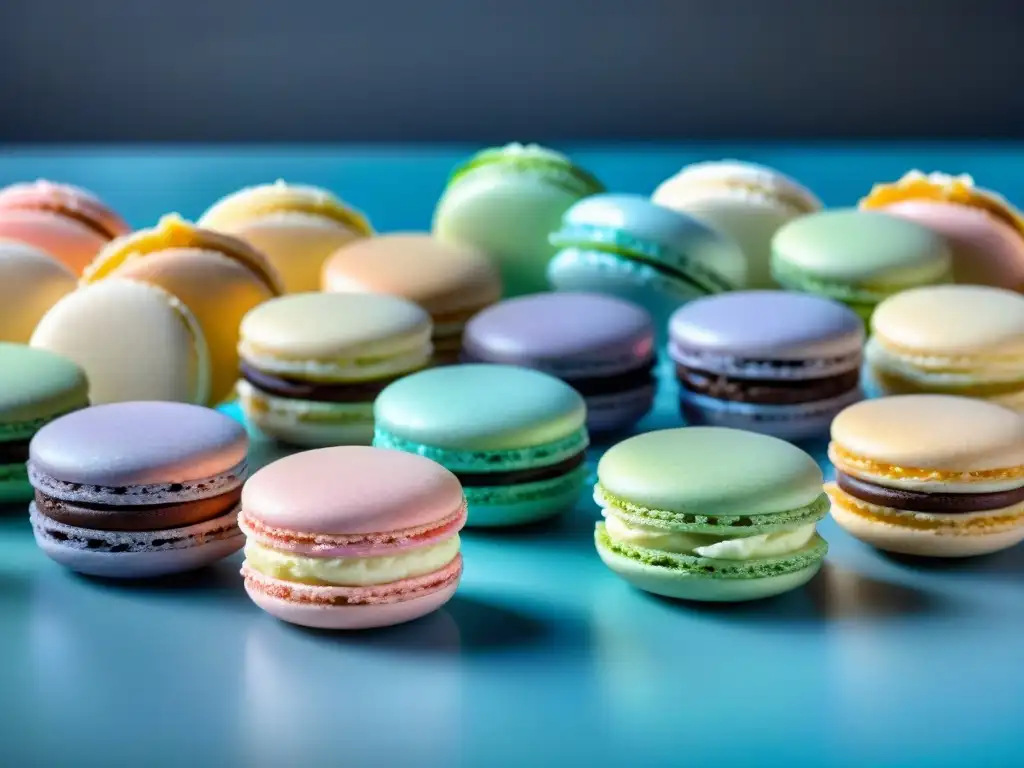 Exquisitos macarons franceses en tapete de silicona, una obra de arte pastel