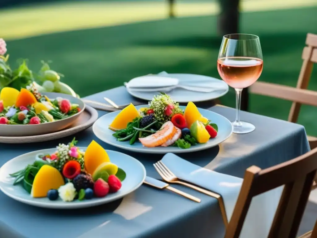 Exquisitos maridajes con vinos rosados verano en mesa elegante al aire libre