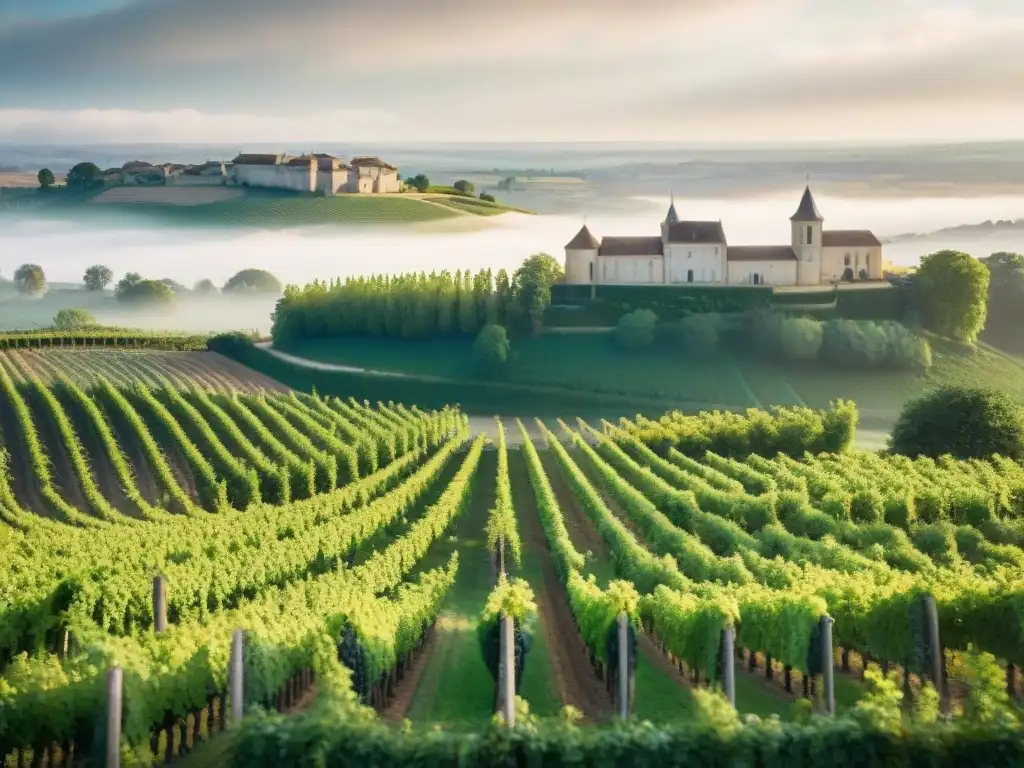 Viñedos exuberantes en las colinas de Burdeos, Francia