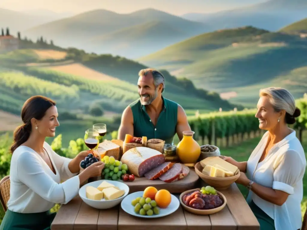 Una familia corsa tradicional y moderna disfrutando de una fiesta culinaria bajo el sol mediterráneo