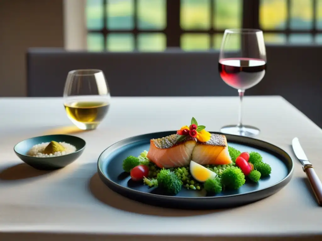 Un festín de maridaje vinos Alsacia platos internacionales en una mesa elegante y detallada