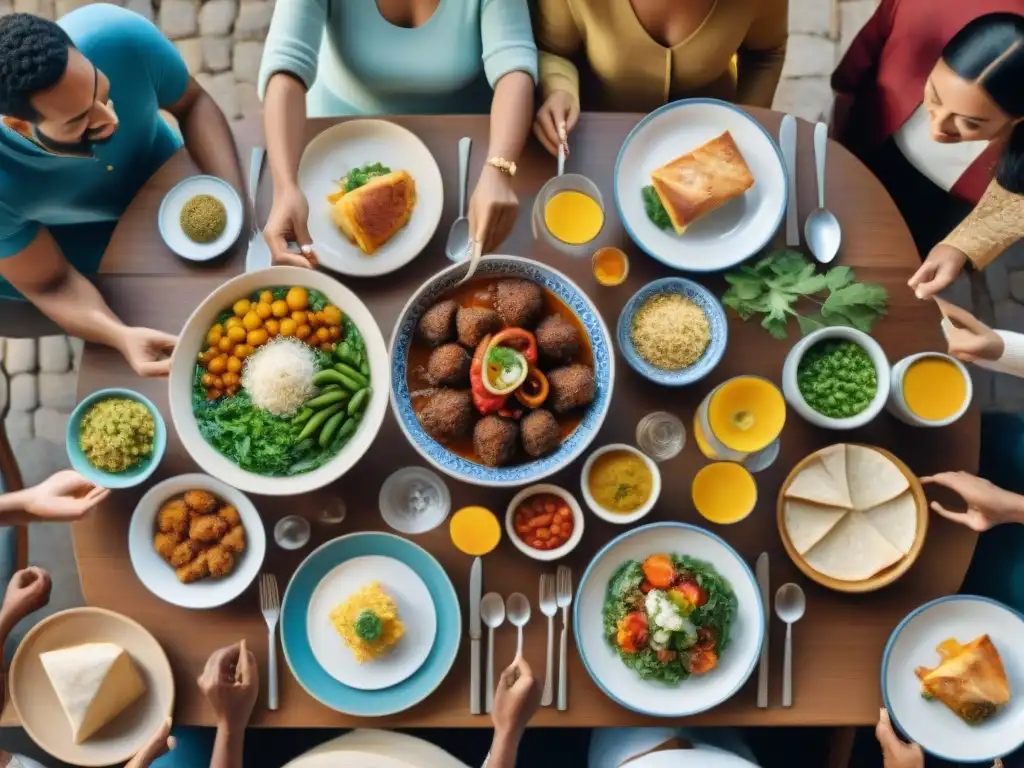 Un festín multicultural: gente de todas las edades y culturas disfrutan de Receta espagueti a la Provenzal en un ambiente de unidad y diversidad