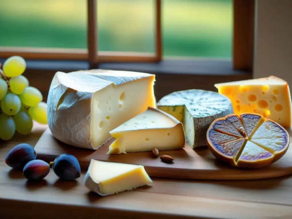 Un festín de quesos franceses: Brie, Camembert, Roquefort y Comté, con uvas, higos, nueces y pan artesanal