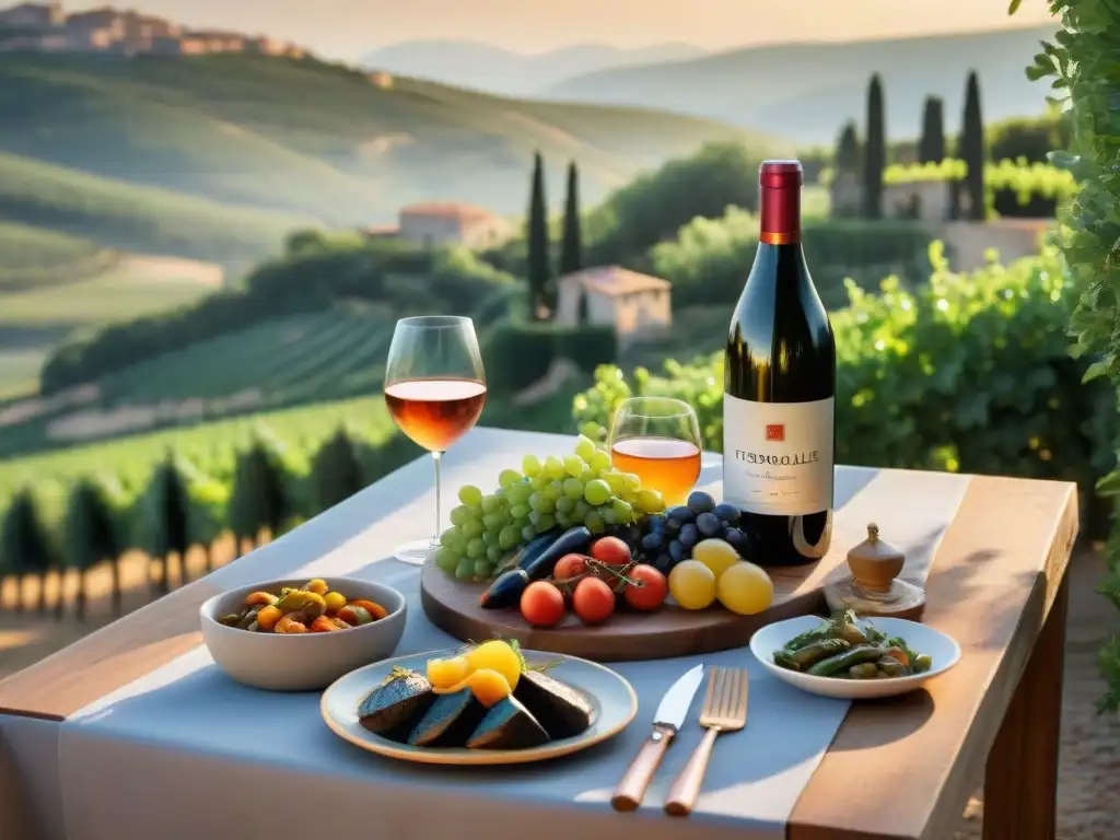 Un festín de Sabores Mediterráneo Provenza gastronomía francesa en una mesa rústica al atardecer