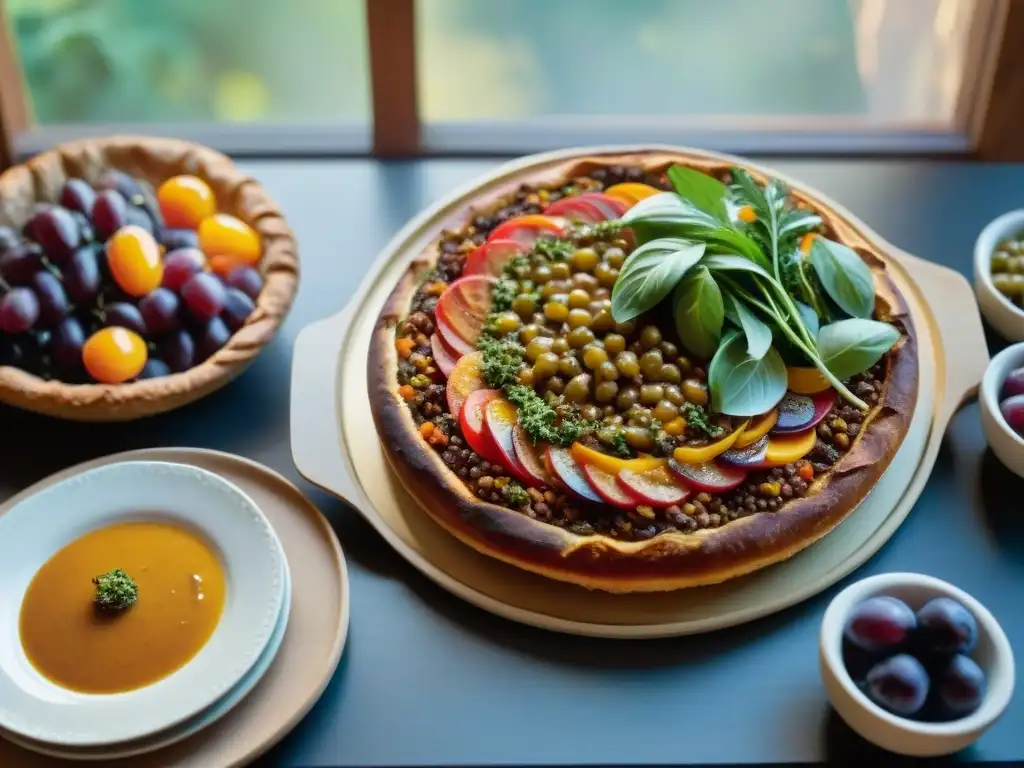 Festín vegetariano francés: ratatouille, ensalada de lentejas, tartaletas y quesos, ¡delicioso!