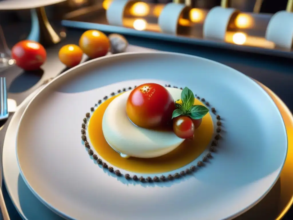 Un festín visual de elegancia y maestría en una cocina francesa, donde la música clásica y la culinaria se fusionan