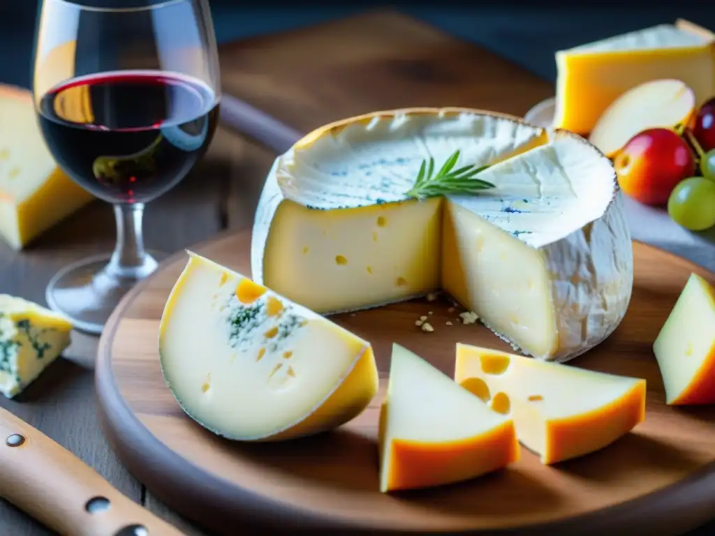 Un festín visual de quesos franceses con vinos y agua, ideal para un taller cata quesos sabores texturas