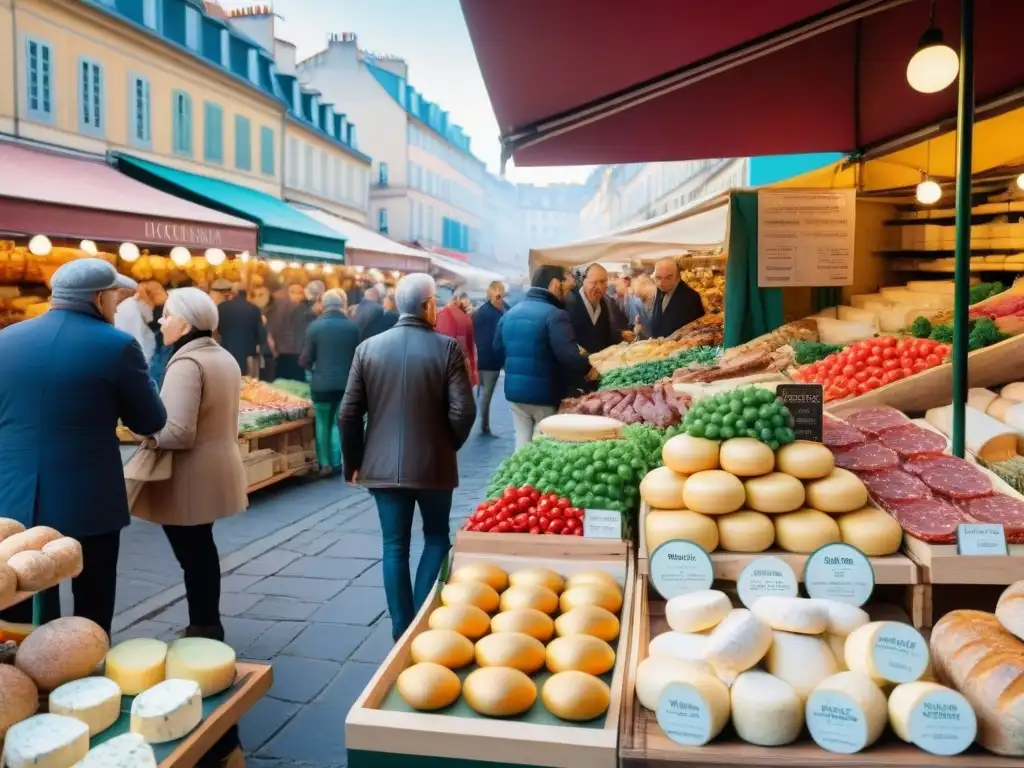 Festival gastronómico en Lyon: mercado vibrante con productos frescos y locales disfrutando de la cocina francesa