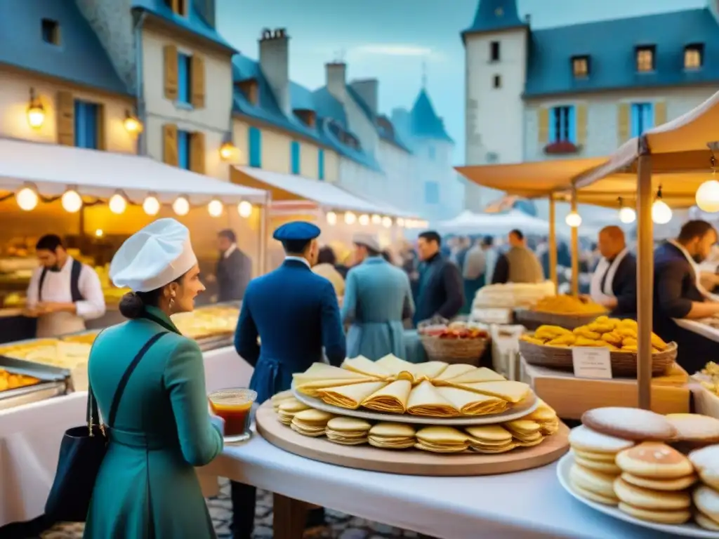 Un festival gastronómico en Francia: puestos coloridos ofreciendo delicias francesas mientras chefs preparan platos