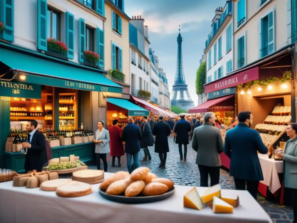 Festival gastronómico en Francia: Vendedores ofrecen vinos, quesos y baguettes en Montmartre durante La Fiesta de la Vendimia