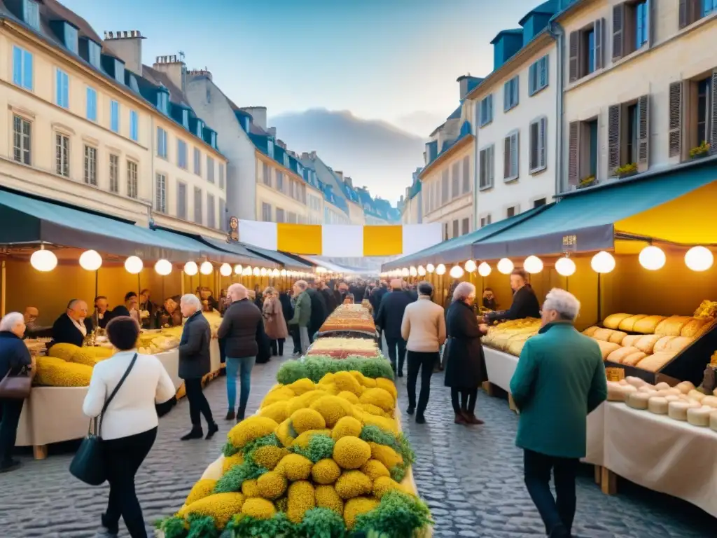 Festivales gastronómicos en Francia: escena vibrante en Dijon durante el Festival Gastronómico, con muestra de mostazas y ambiente festivo