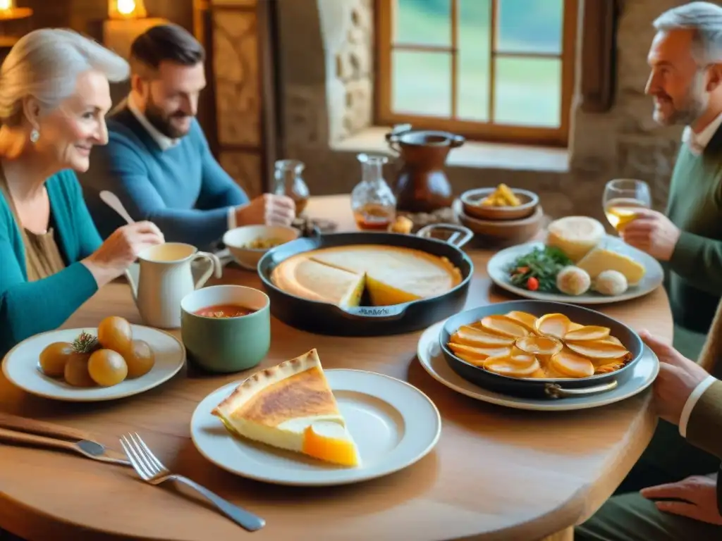 Una festividad celta en Bretaña: mesa llena de platos auténticos, decoración rústica y lugareños en trajes tradicionales