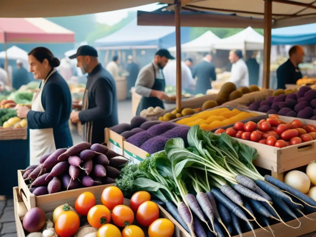 Mercado francés: redescubre sabores olvidados Descubre la innovación en gastronomía francesa en un bullicioso mercado tradicional con ingredientes únicos y olvidados
