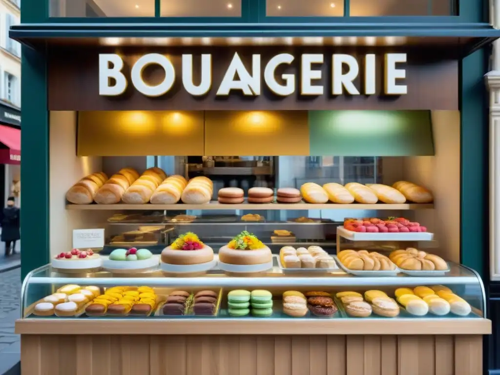 Una boulangerie francesa tradicional con un toque moderno, exhibiendo una variedad innovadora de pasteles y panes artesanales