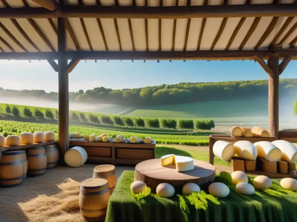 Una granja de quesos de cabra franceses tradicionales en el campo pintoresco de Francia, con un ambiente rústico y artesanal