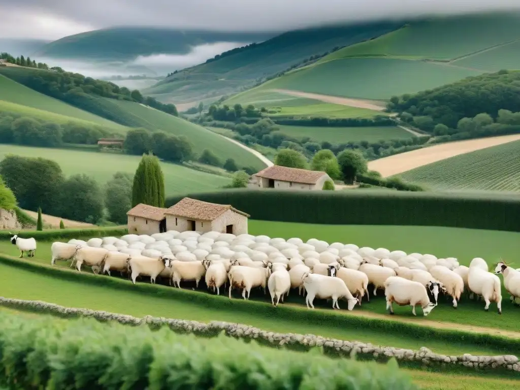 Una granja de quesos de cabra franceses tradicionales en el campo pintoresco de Francia