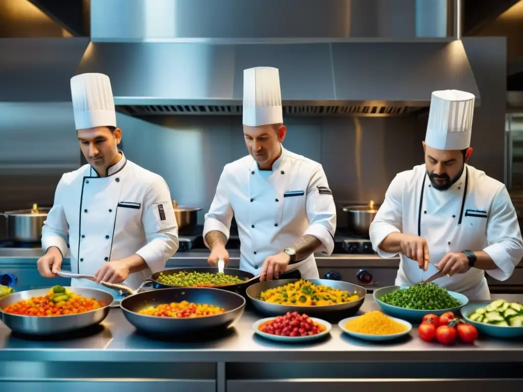 Un grupo diverso de chefs reinventa Ratatouille en una cocina moderna, fusionando tradición e innovación culinaria