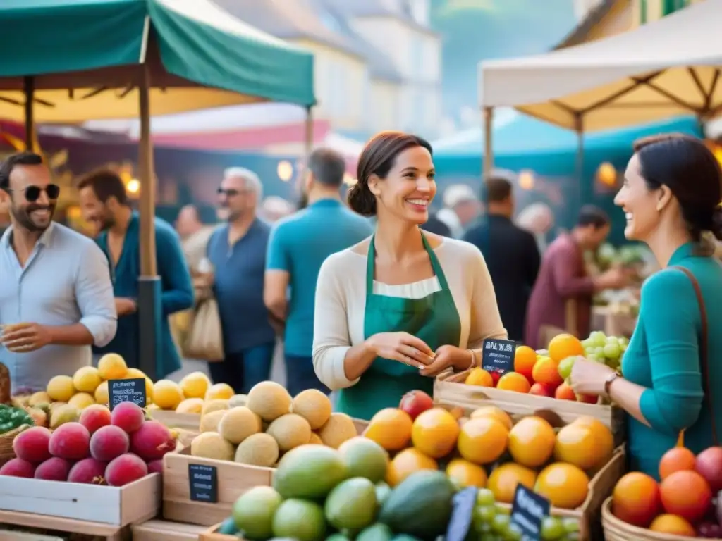 Grupo diverso disfruta del Festival Gastronomía Orgánica Francia: sabores locales en animado mercado