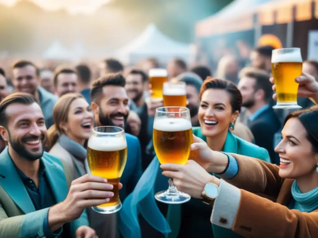 Grupo brinda en festival de cerveza artesanal en Francia, destacando alegría y camaradería