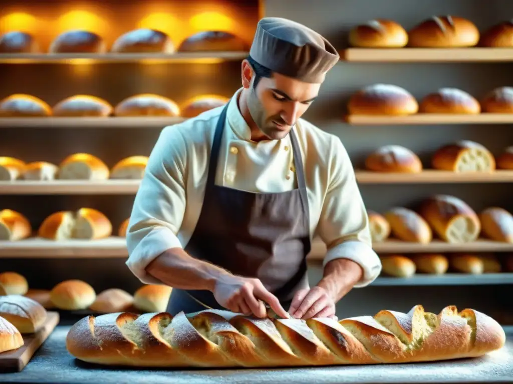 Las hábiles manos del panadero francés moldeando una baguette tradicional, resaltando la importancia del pan en Francia