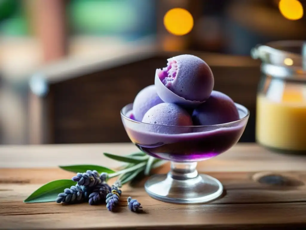 Un helado innovador de lavanda en un elegante ambiente francés