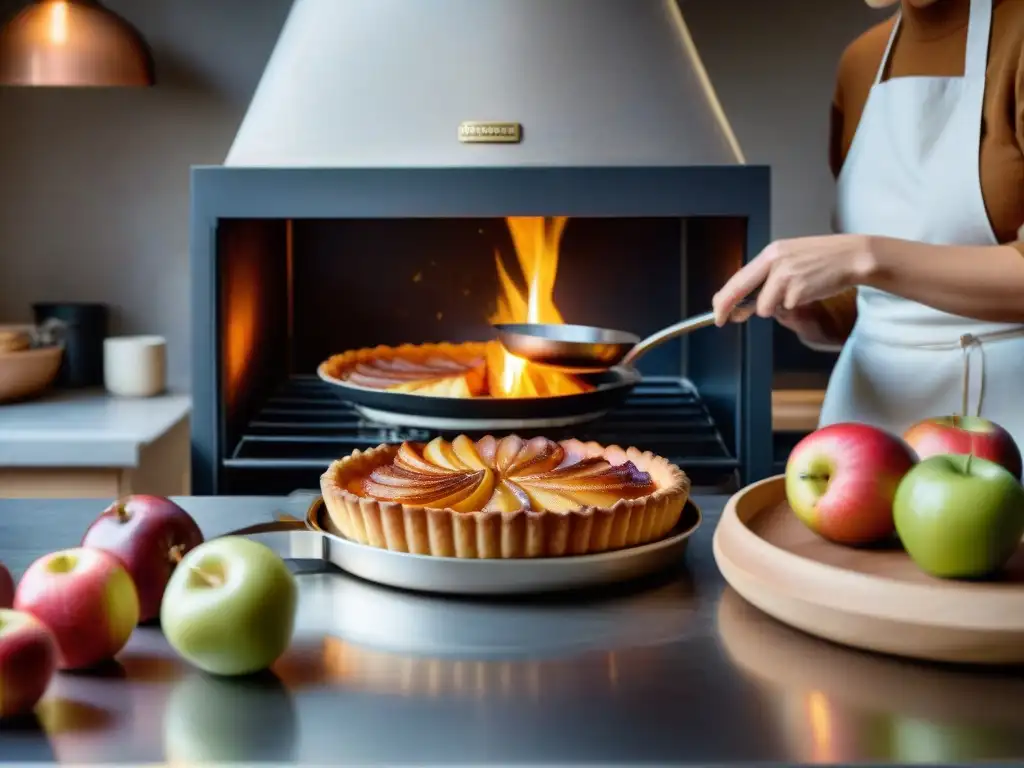 Dos hermanas preparan juntas una Tarta Tatin en una cocina rústica francesa, rodeadas de manzanas recién cosechadas