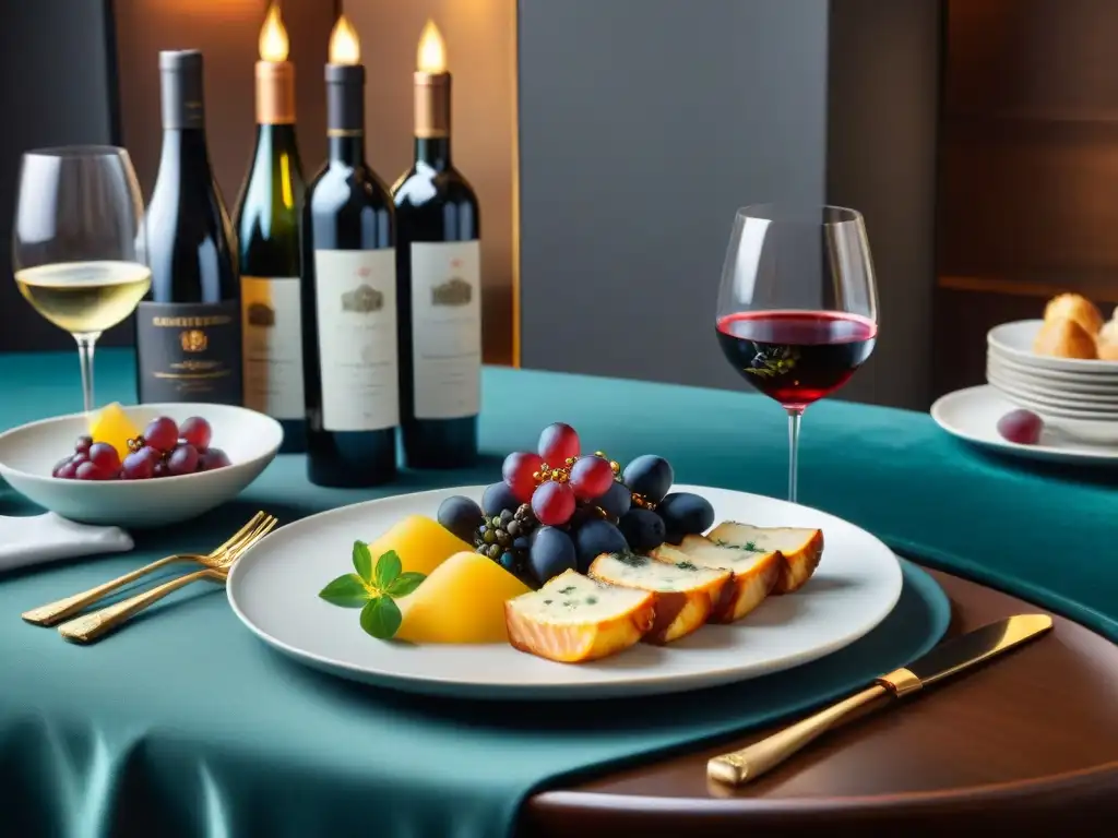 Hermosa presentación perfecta en mesa de comedor para maridaje de vinos y platos