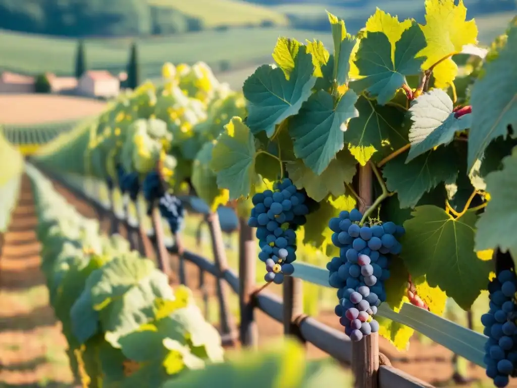 Hermoso viñedo orgánico en Borgoña con uvas Chardonnay maduras