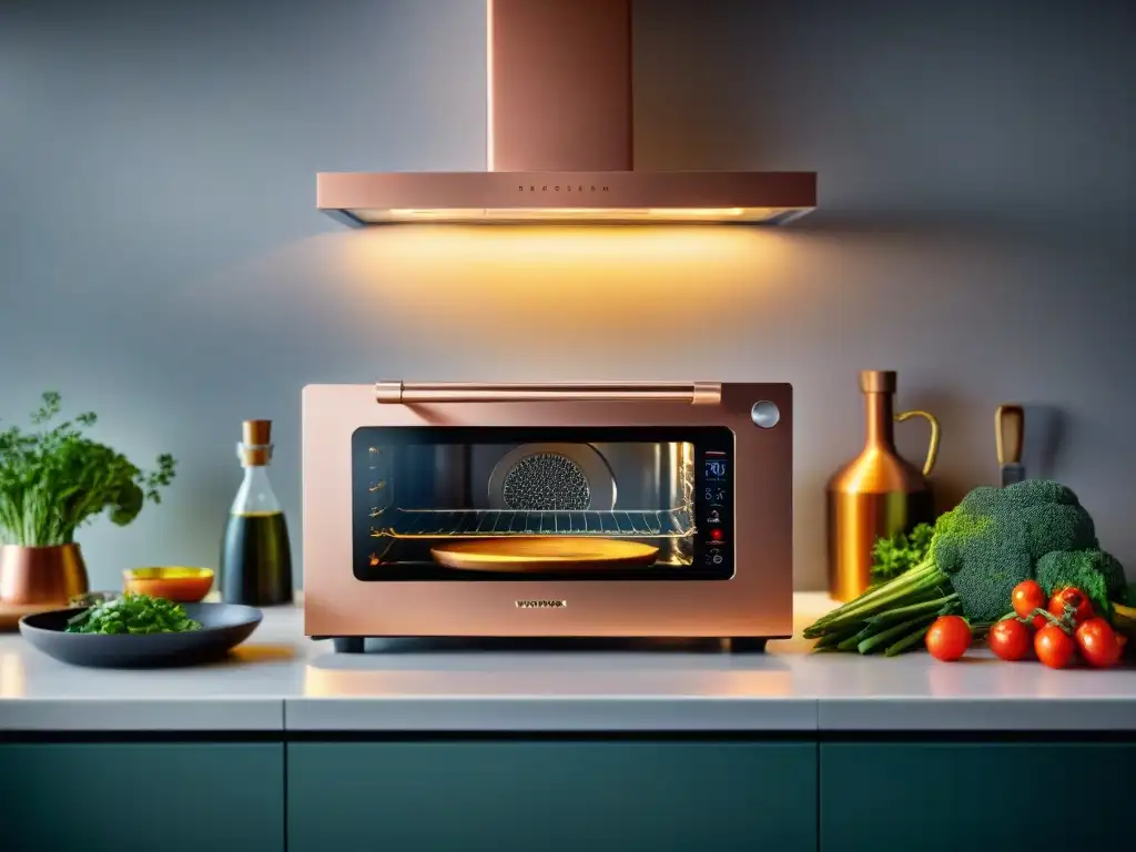 Un horno inteligente en una cocina francesa moderna, fusionando tecnología y tradición culinaria con diseño elegante y avanzadas funciones de cocción