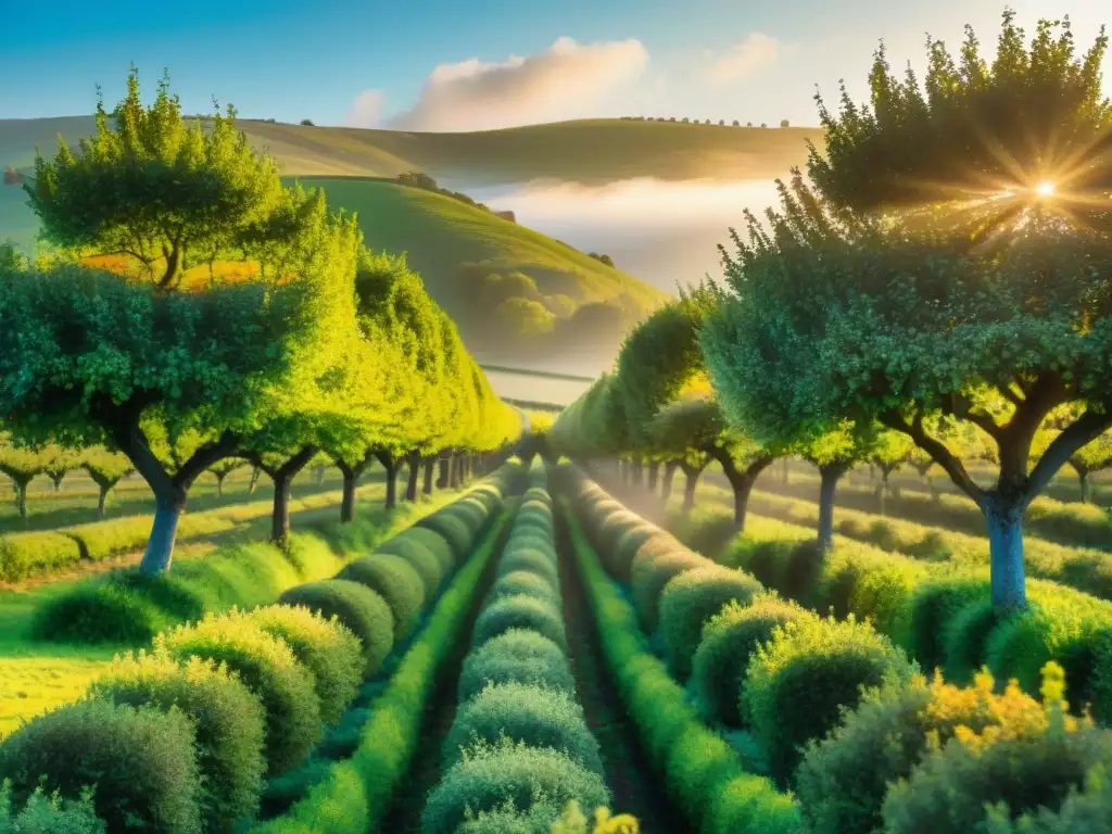 Un huerto exuberante en Bretaña, Francia, con Manzanas de Bretaña y Peras de Anjou