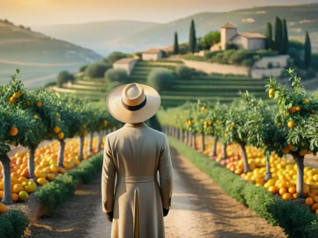 Un idílico huerto de cítricos en Francia, con árboles de naranjas, limones y pomelos bajo el sol