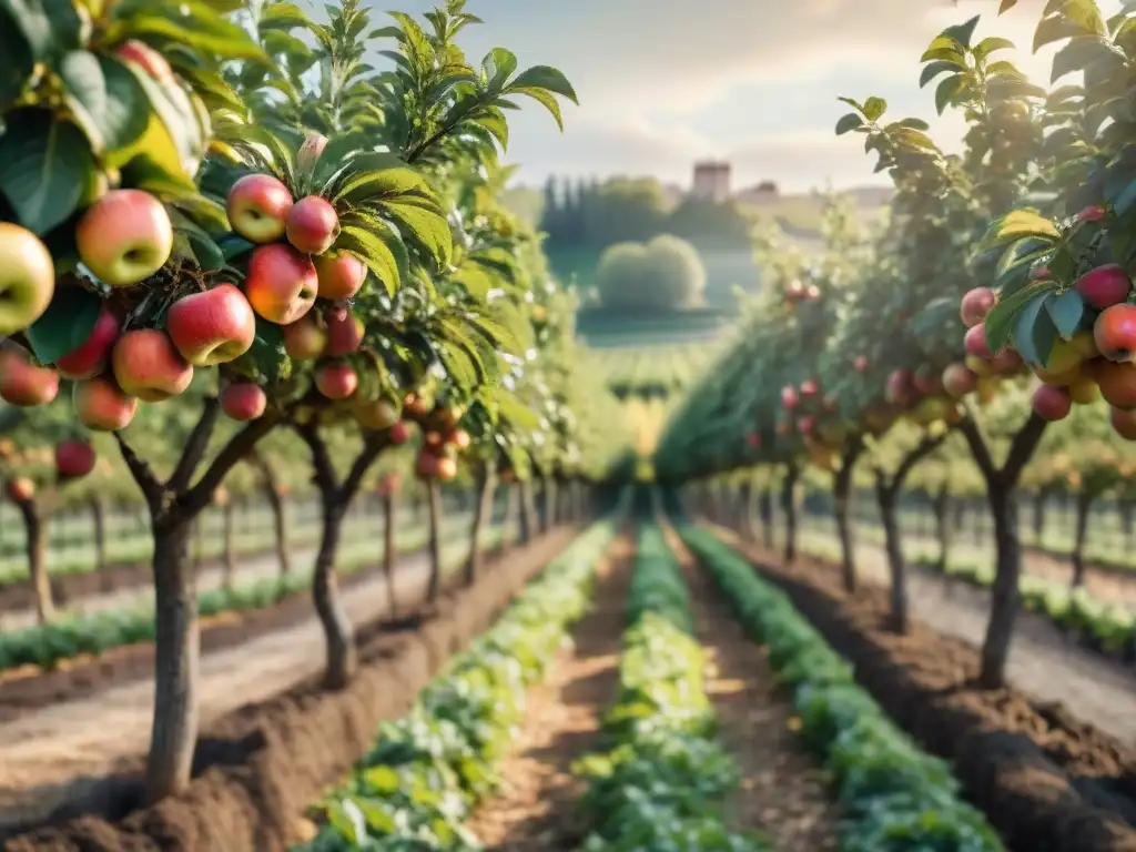 Un idílico paisaje de huertos de manzanas en Francia, con variedades de sidras fermentadas francesas